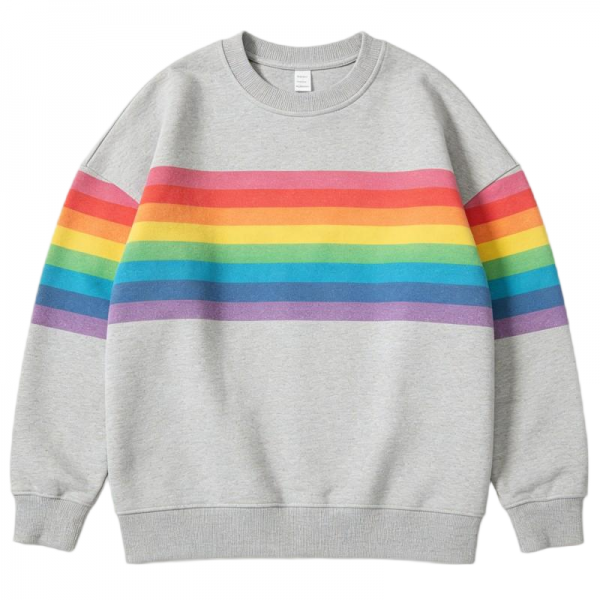 Gray Crewneck Sweatshirt with Rainbow Stripes