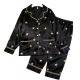 Black Satin Pajama Set with Gold Star & Chain Details